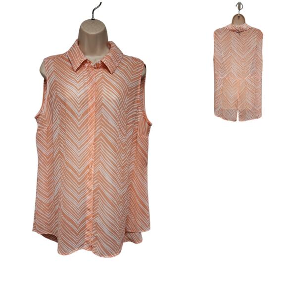 Lane Bryant Womens Orange/White Striped Shirt Button Down Top Blouse Size 18 - Picture 1 of 6